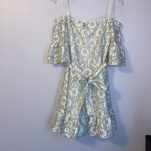 J by J.O.A. Floral Off Shoulder Ruffle Bottom Lace Look Mini Dress size S